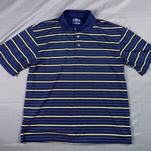 PGA Tour Navy and Yellow Striped Polo